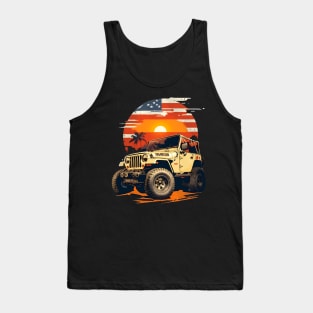 Vintage Summer 4th of July Jeep Beach Sunset Independence Day Tank Top